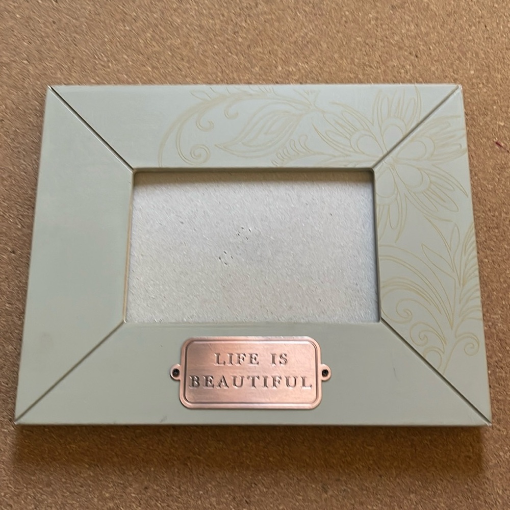 LIFE IS BEAUTIFUL picture frame. Never used. Brass plack has tiny tine mark - Picture 1 of 7